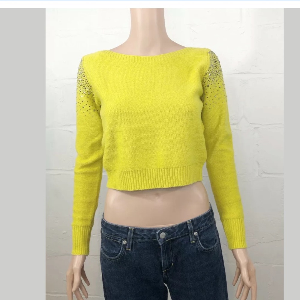 Lulumari Studded Crop Sweater S/M Yellow Long Slee